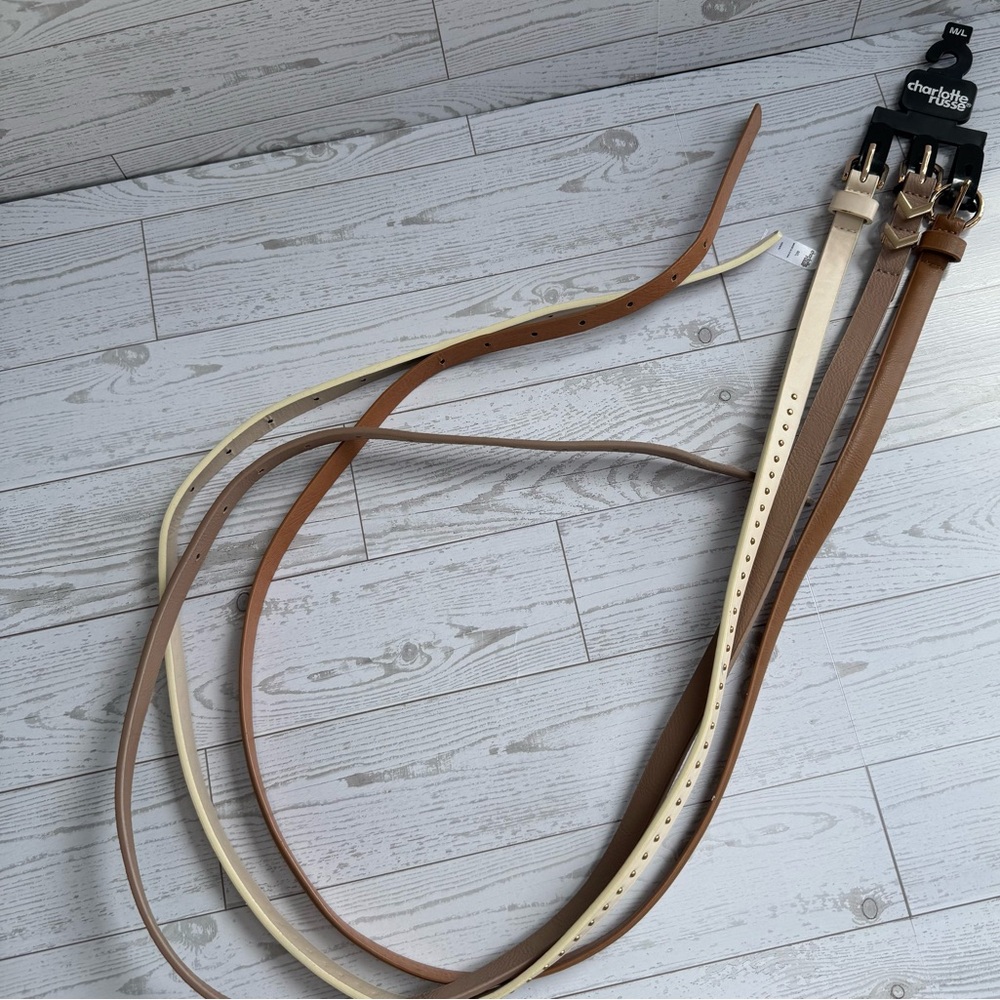 Women's Leather Belt Set of 3 Neutral Colors